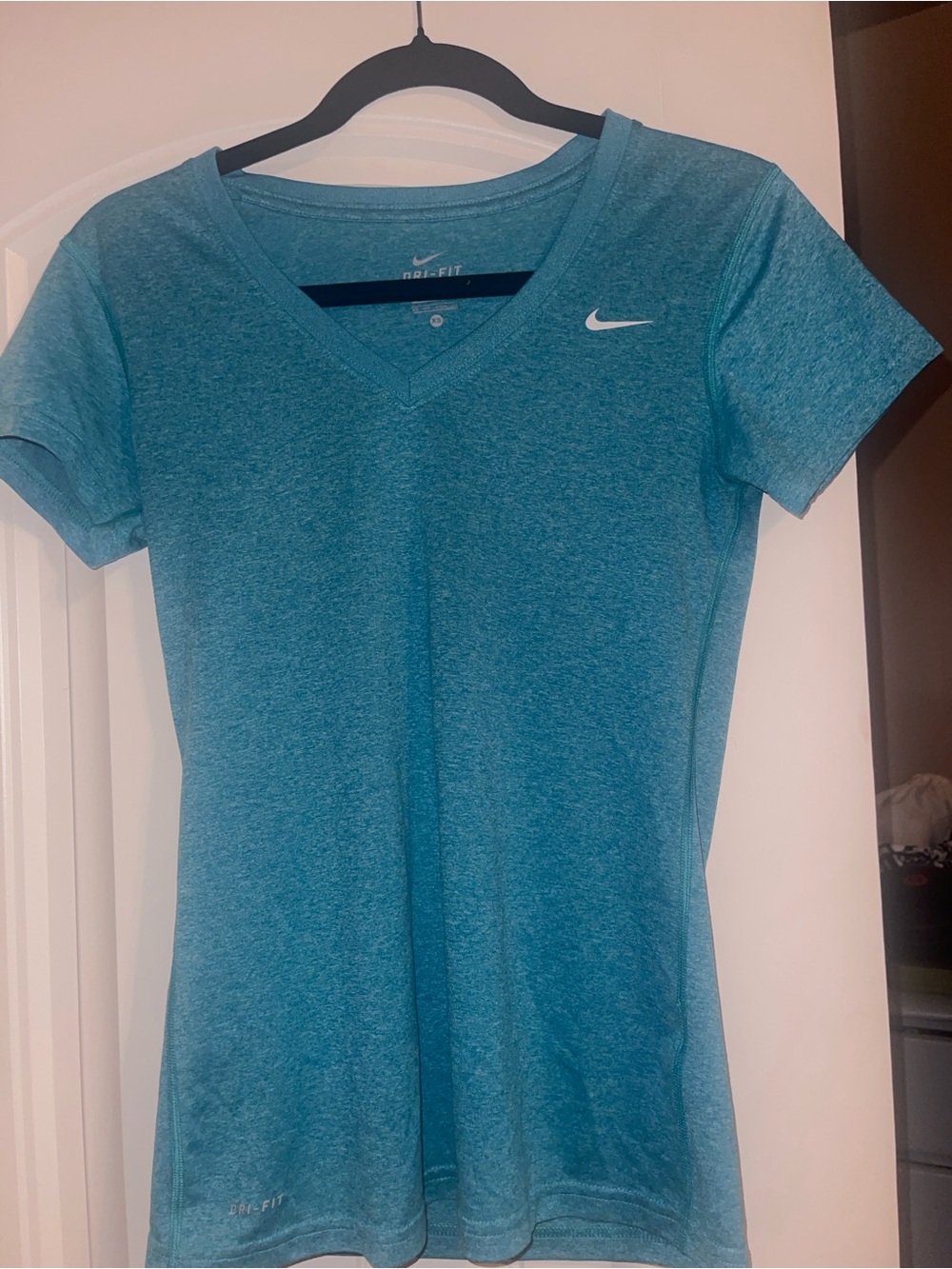 Nike Women's Teal V-Neck Dri-FIT Short Sleeve Tee